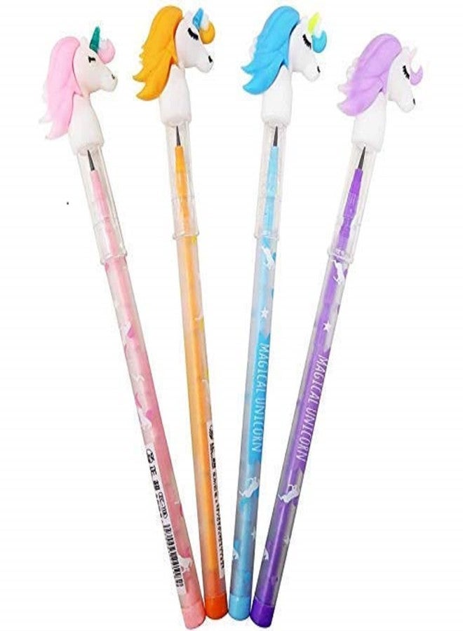 Peeplvalue مجموعة أقلام رصاص ملونة بتصميم يونيكورن من بيبل فاليو، 4 أقلام للبنات، بأغطية مطاطية على شكل يونيكورن، متعددة الألوان، هدية مثالية للحفلات وأعياد الميلاد لجميع الأعمار - Image 1